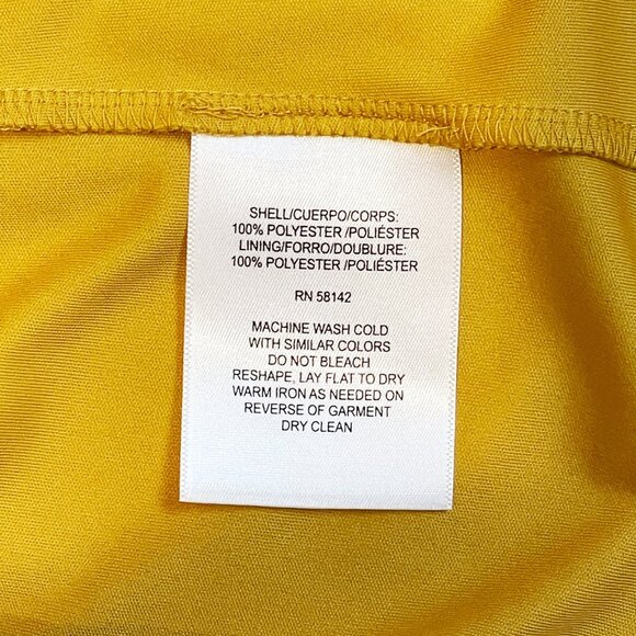 Maggy London Faux Wrap Midi Dress — Yellow Gold Bird Floral Print — Size 14 - Picture 7 of 9